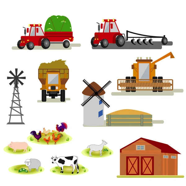 Agriculture Farming Icons White Background — Stock Vector