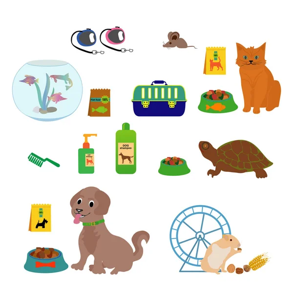 Tienda Mascotas Iconos Decorativos Con Iconos Para Perros Gatos Artículos — Archivo Imágenes Vectoriales