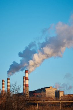 Bitki, güneşli bir günde borulardan duman ve sis yayar. Kirleticiler atmosfere girer. Ekolojik felaket. Zararlı emisyonlar. Kimya endüstrisi