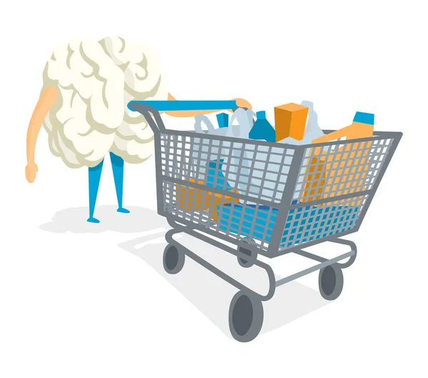 Bir alışveriş sepeti iterek beyin — Stok Vektör