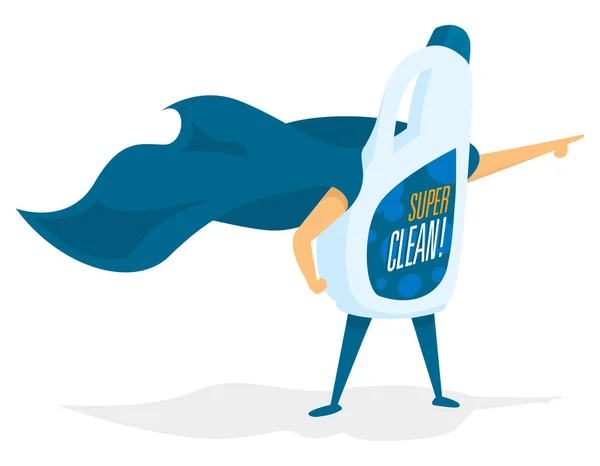 Super rengöring produkt hjälte med cape — Stock vektor