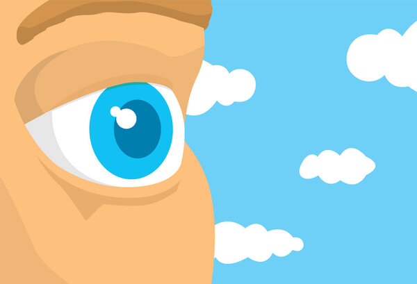 Open eye looking at blue sky