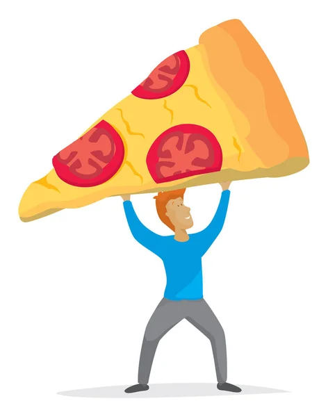 Uomo in possesso di una fetta enorme di pizza — Vettoriale Stock
