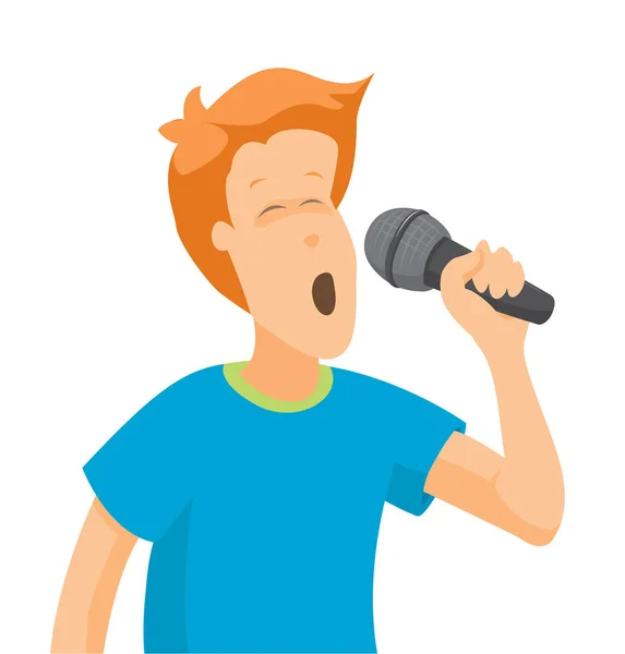 Miúdo bonito cantando no microfone — Vetor de Stock