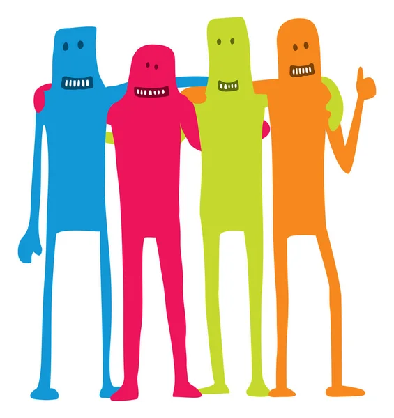 Grupo diverso de amigos coloridos abraçando — Vetor de Stock