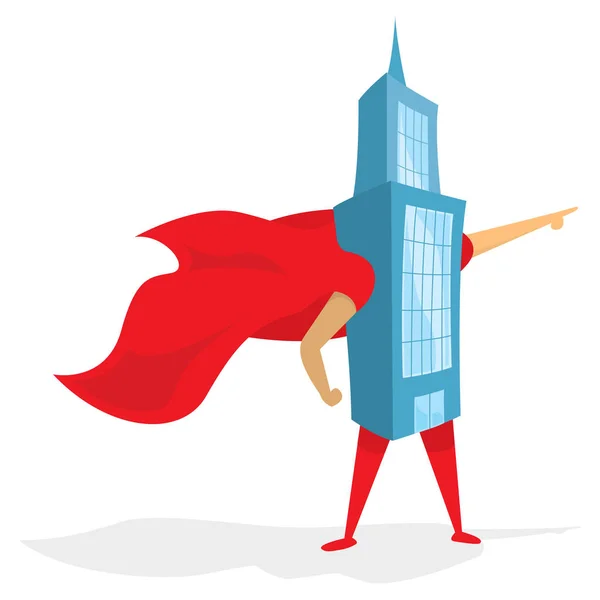 Byggnaden super hjälte står med cape — Stock vektor