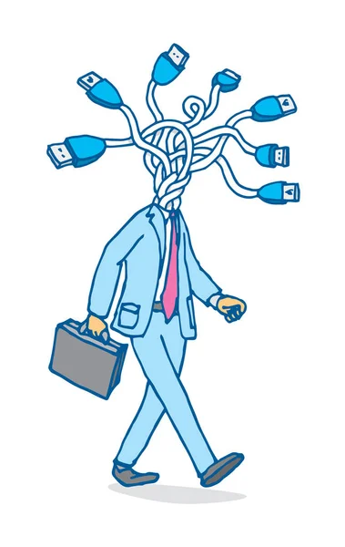 Businessman connecting usb head or networking — Stock Vector