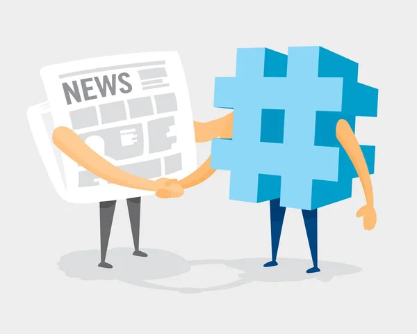 Jornais e hashtag apertando as mãos — Vetor de Stock