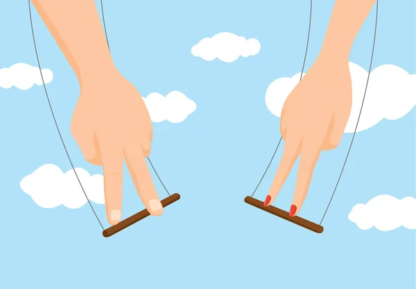 Couple hands taking risks on flying trapeze — Stock Vector