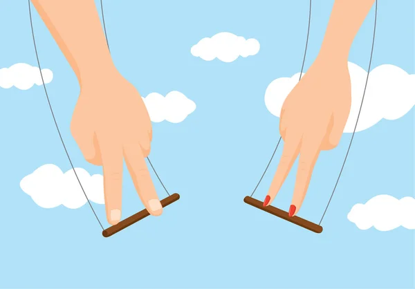 Pareja manos tomando riesgos en vuelo trapecio — Vector de stock