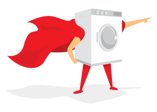 Máquina de lavar roupa super herói com capa — Vetor de Stock