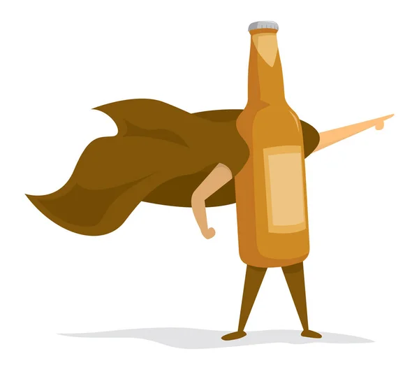 Beer super hero bottle standing with cape — Stock Vector