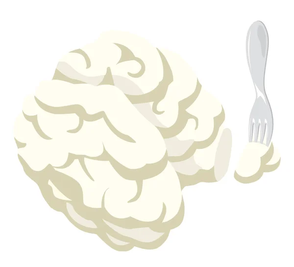 叉子刺或吃一块的大脑 — 图库矢量图片