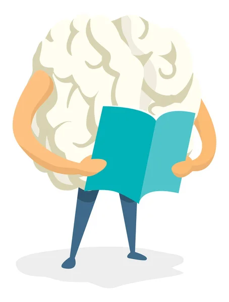Cerebro inteligente leyendo un libro o artículo — Vector de stock