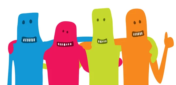 Diverso grupo de amigos de colores abrazándose — Vector de stock