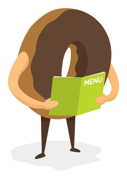 Chocolate donut reading a menu — Stock Vector