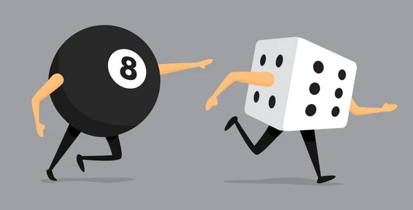 Bad luck eight ball chasing dice — Stock Vector
