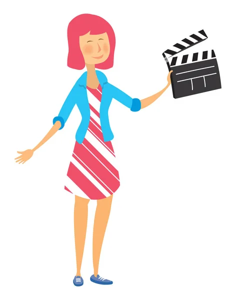 Jeune femme tenant un clapperboard — Image vectorielle