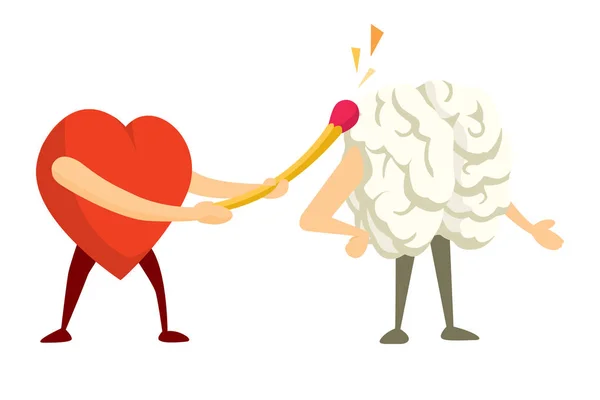 Heart lightning a spark on brain with matches — Stock Vector