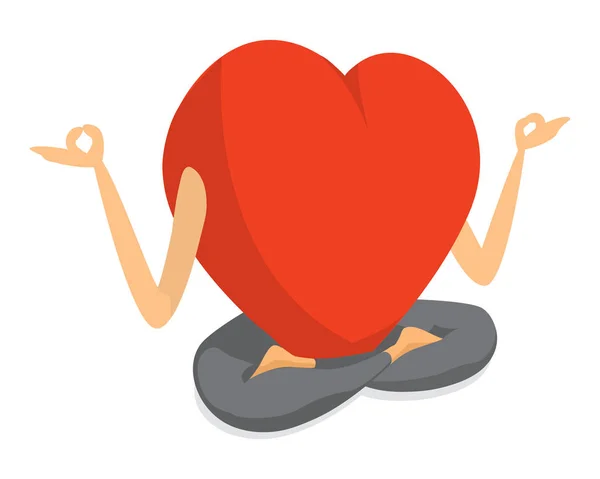 Rött hjärta utövar yoga i lotusställning — Stock vektor