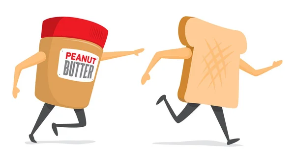 Manteiga de amendoim perseguindo uma fatia de pão — Vetor de Stock