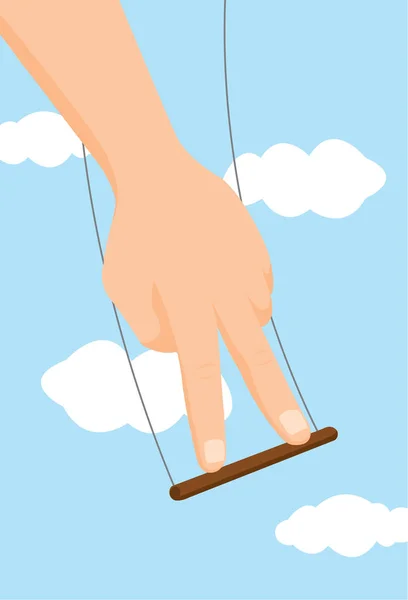 Human hand balancing on flying trapeze — Stock Vector