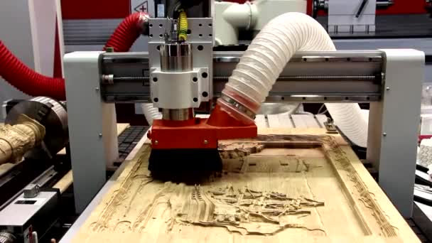 Milling Wooden Board Processing Wood Panels Cnc Coordinate Milling Woodworking — Stock Video