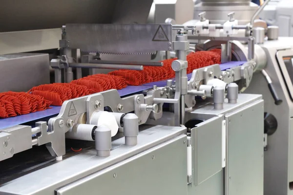 Formsystem för produktion av köttprodukter vid fabriken. — Stockfoto