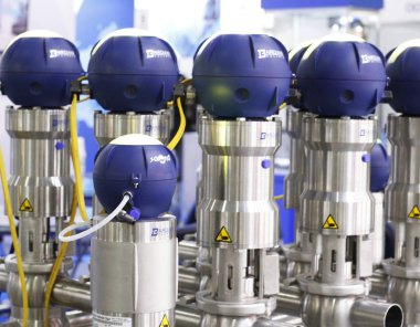 Moscow, RF, 02.20.2020: Valves for use in the food, dairy, chemical, pharmaceutical industries. Valves for the food industry Two-seat valve aseptic diaphragm