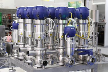 Moscow, RF, 02.20.2020: Valves for use in the food, dairy, chemical, pharmaceutical industries. Valves for the food industry Two-seat valve aseptic diaphragm