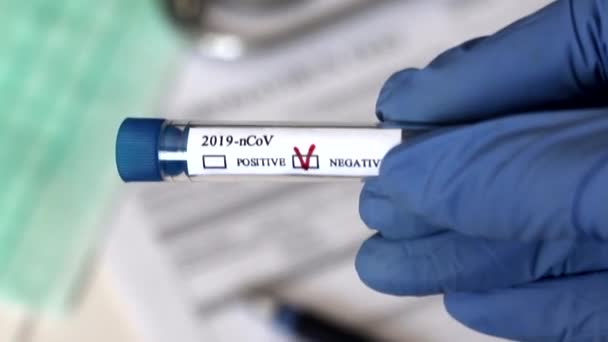 Conceptual Photography Testing Coronavirus Hand Test Tube Sample Patient Result — Stock Video