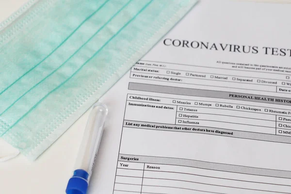 Prueba Laboratorio Para Determinación Del Coronavirus Concepto Cuestionario Análisis Consentimiento — Foto de Stock