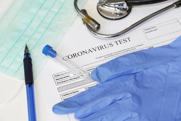 Prueba Laboratorio Para Determinación Del Coronavirus Concepto Cuestionario Análisis Consentimiento — Foto de Stock
