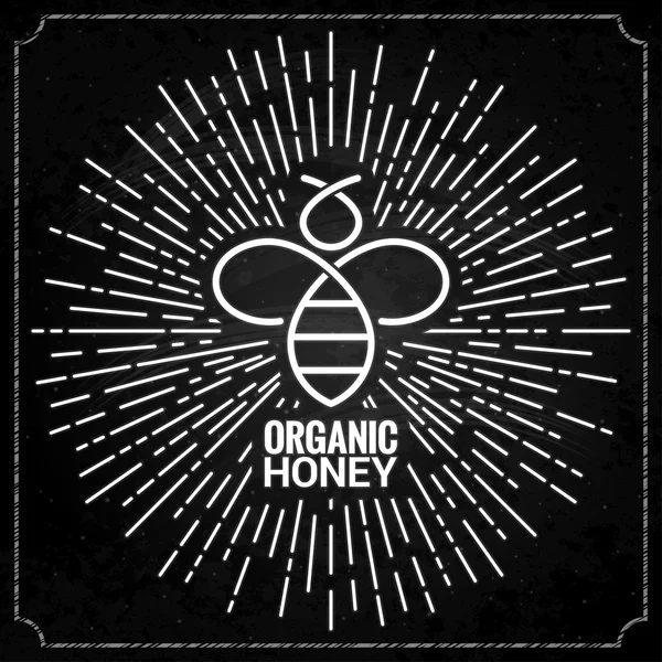 Logo abeille avec éclat de soleil sur fond noir — Image vectorielle