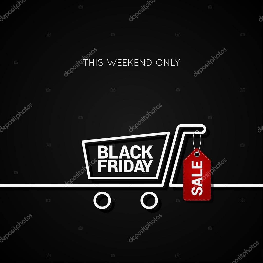 Black Friday sale tag and shopping cart line background 10 eps