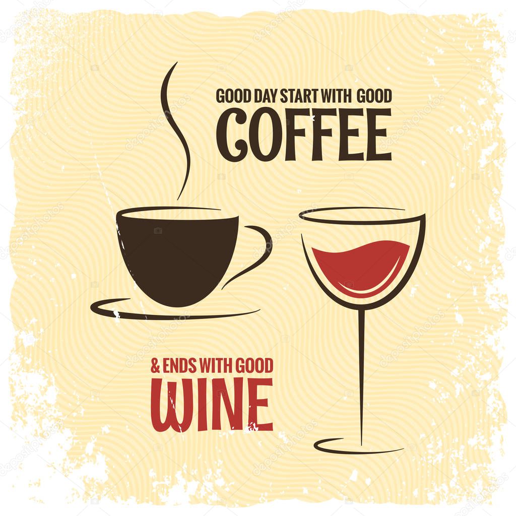 Coffee and wine logo design vintage background 10 eps