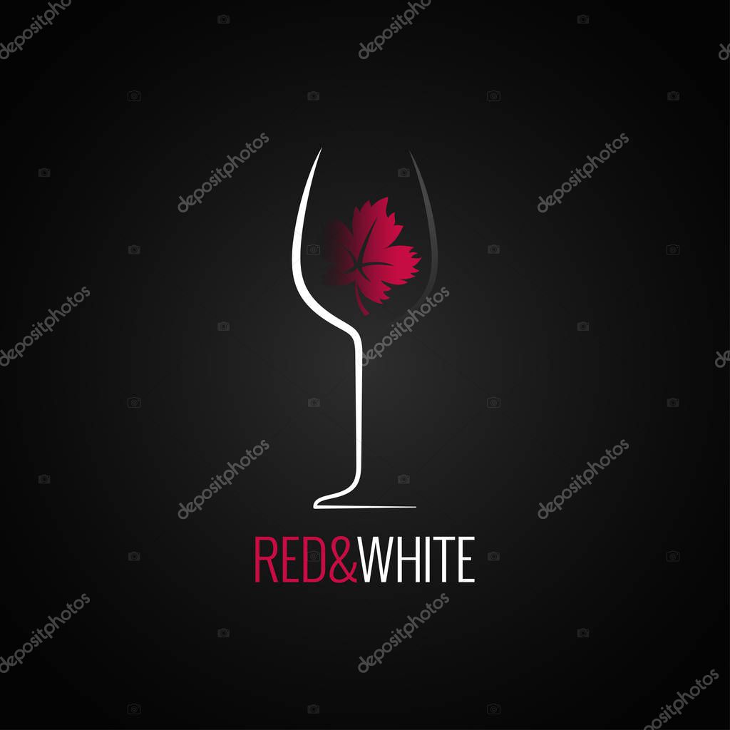 Wine glass logo design. Wine leaf red and white concept background 10 eps