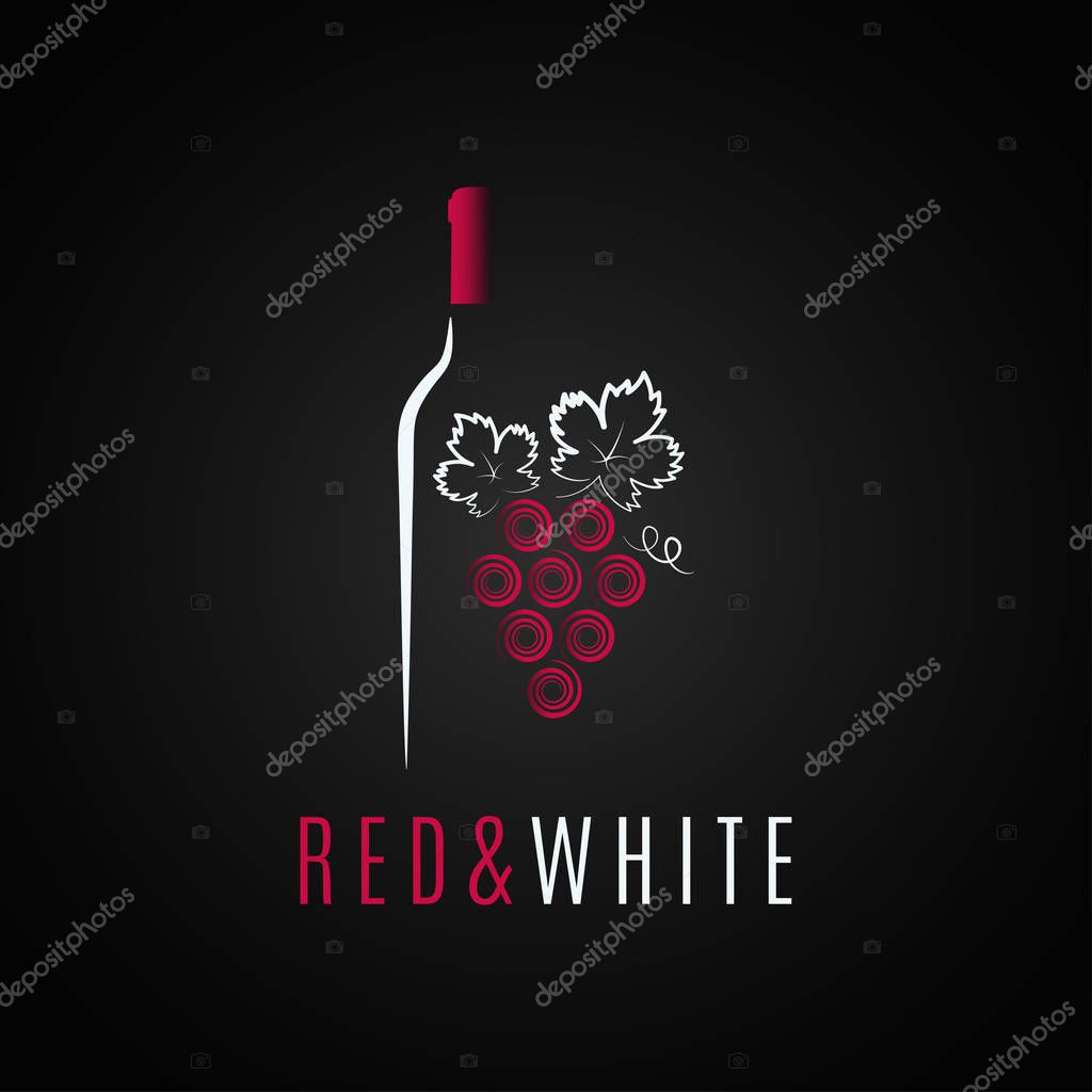 Wine bottle logo design. Red and white wine grape background 10 eps