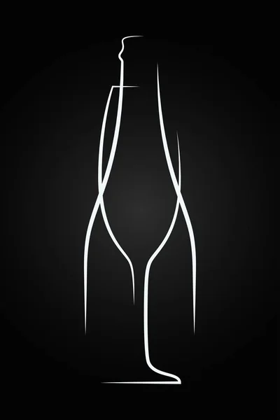 Logo de copa de champán. Botella de champán sobre fondo negro — Archivo Imágenes Vectoriales