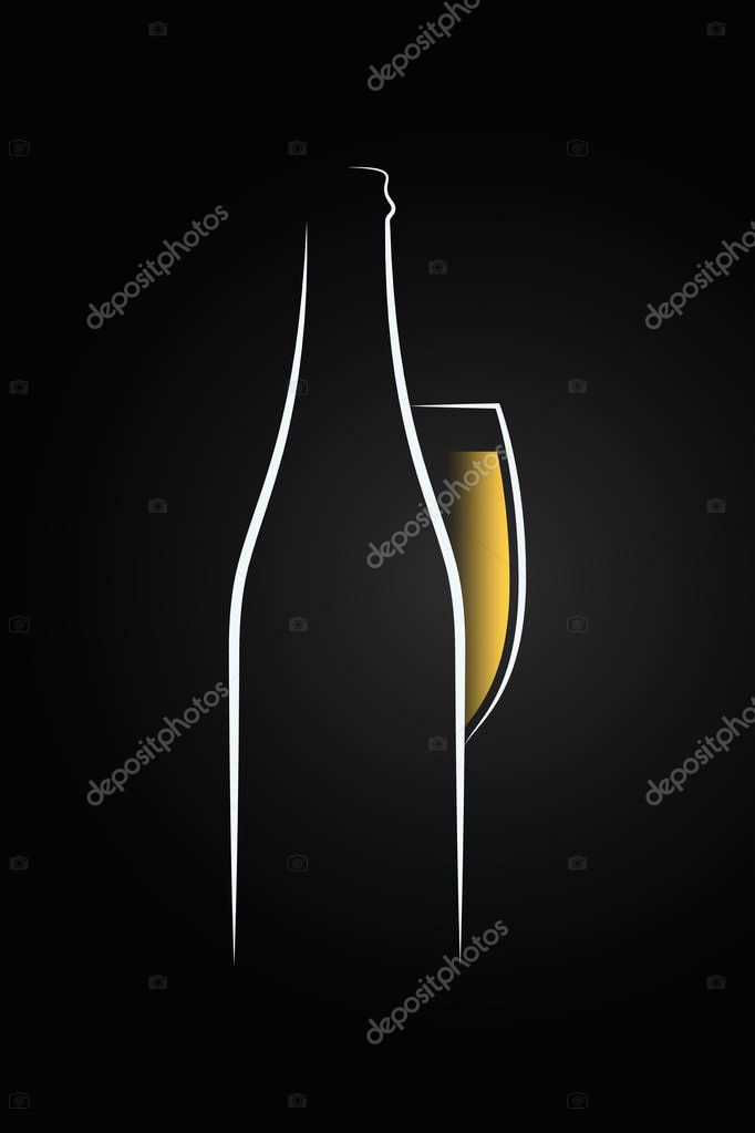 Champagne glass logo. Champagne bottle on black background 10 eps