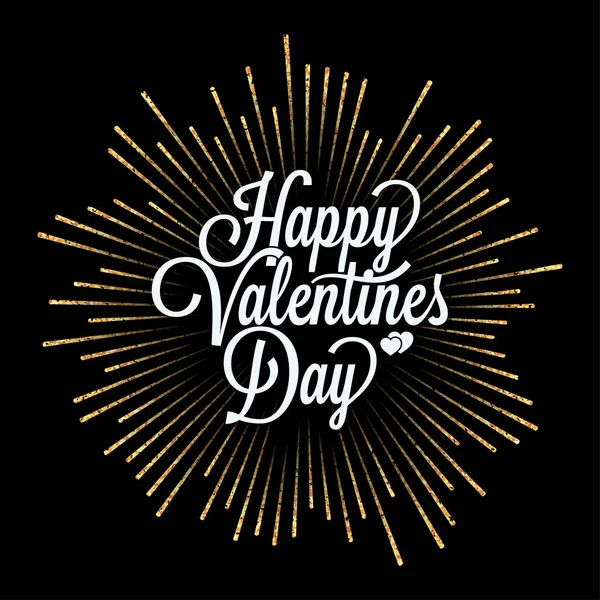 Día de San Valentín letras con explosión de oro sobre fondo negro — Vector de stock