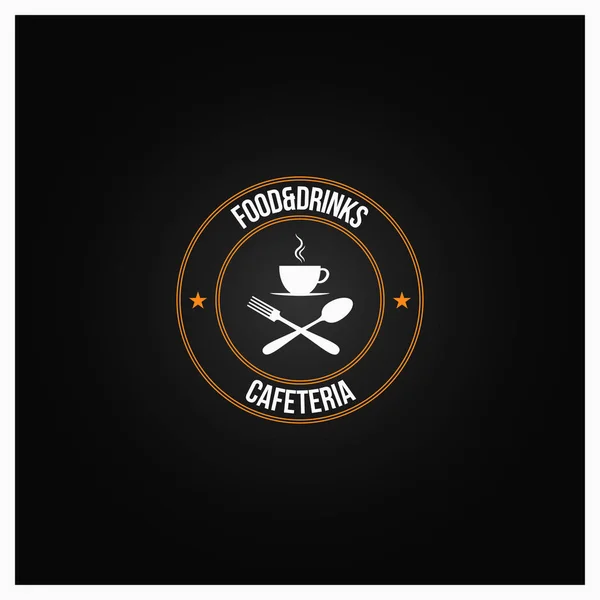 Food and drink logo. coffee cup with fork and spoon on black background — Stock Vector