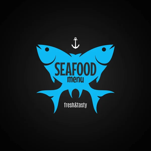 Logotipo de pescado. menú de mariscos sobre fondo negro — Vector de stock