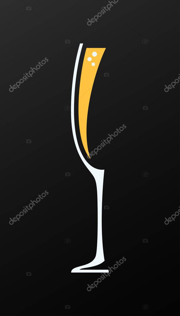 Champagne glass logo on black background 10 eps