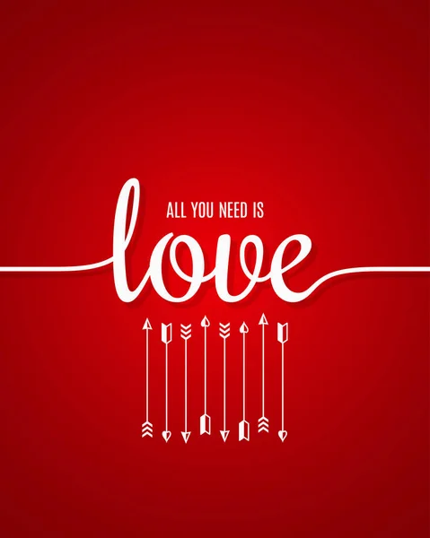 Alla hjärtans dag-kort. Kärlek bokstäver linje på röd bakgrund — Stock vektor