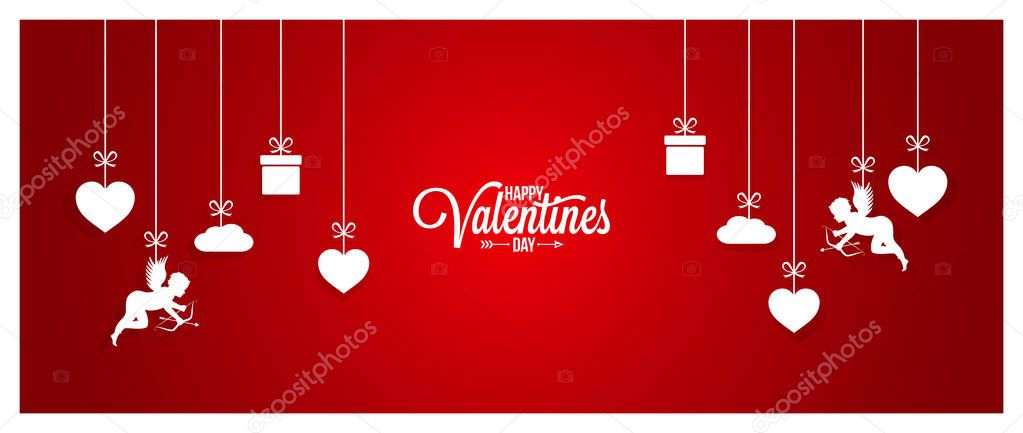 Valentines day red banner on white background