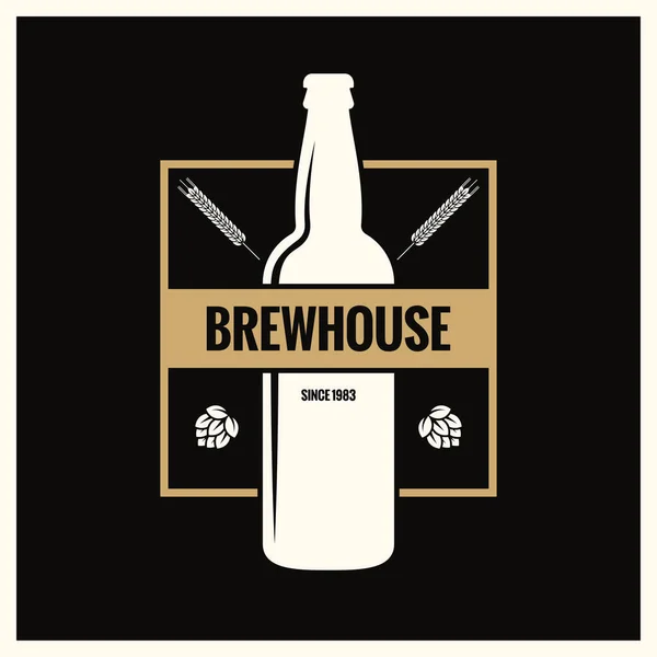Label botol bir. Logo vintage Brew pada latar belakang hitam - Stok Vektor