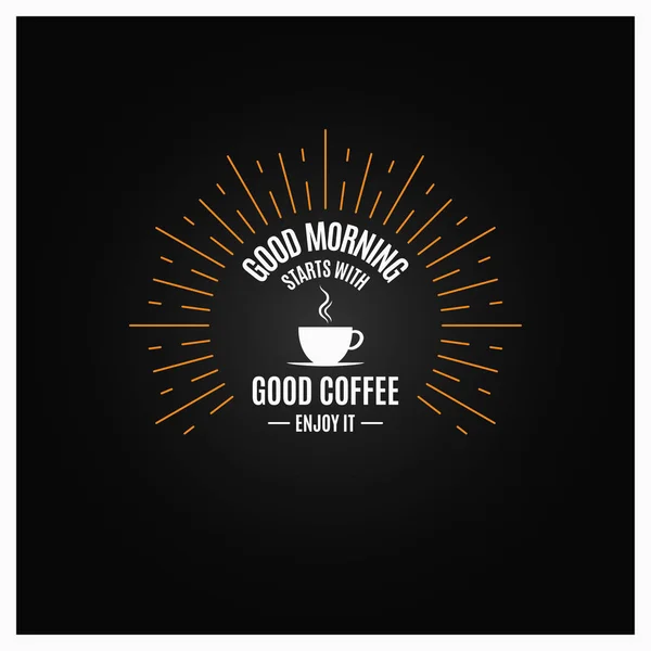 コーヒーのロゴ。黒い背景にコーヒー カップ ヴィンジ ラベル — ストックベクタ