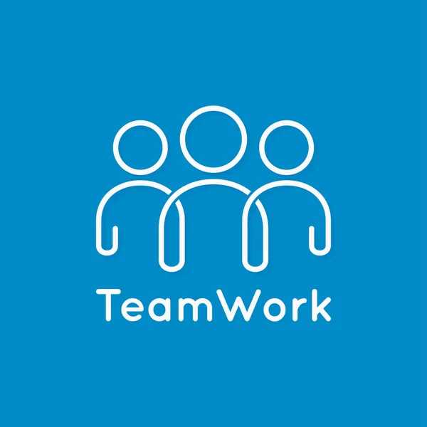 Konsep bisnis baris ikon kerja tim pada latar belakang biru - Stok Vektor