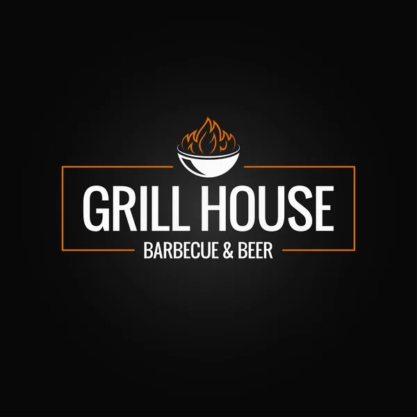 Borde del logotipo de la parrilla. Barbacoa y parrilla de fuego sobre fondo negro — Vector de stock